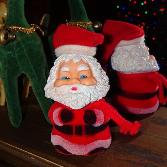 Vintage Crochet Christmas Candle & Santa fuzzy flocked Santa Lot mcm 1970s - Picture 9 of 12